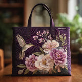 Quilted bag Purple with hummingbirds and orchids