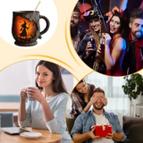 Zabavna ručno rađena 3D Halloween šolja — veštica i mačka