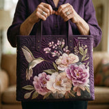Quilted bag Purple with hummingbirds and orchids